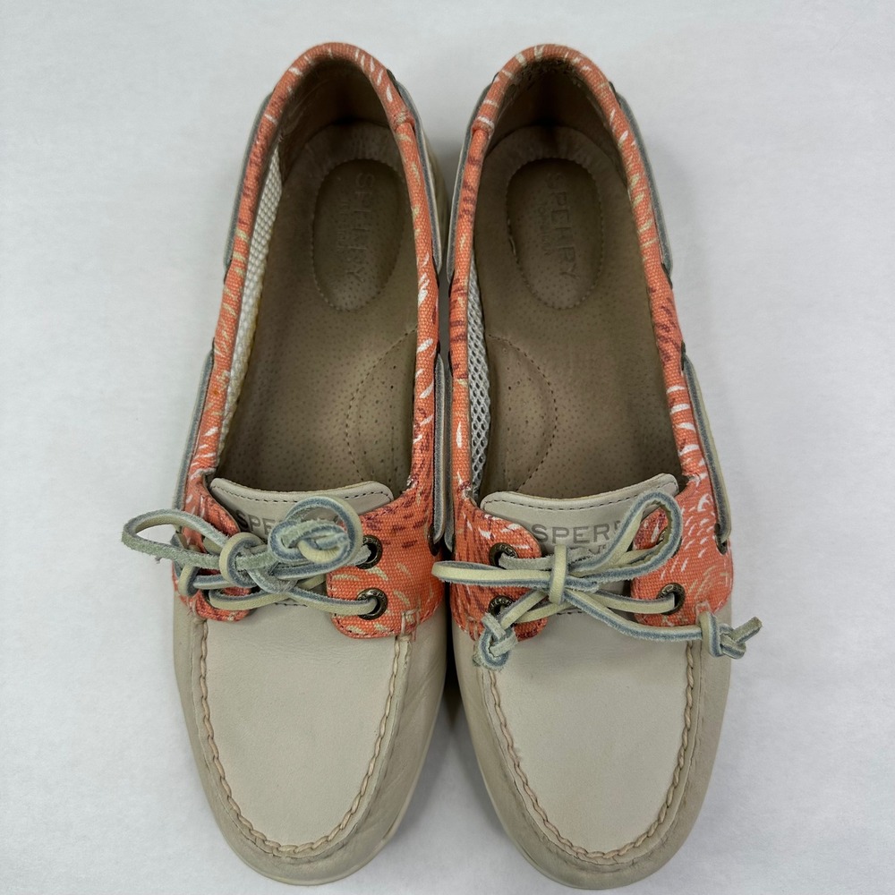 Sperry Womens Firefish Ivory Coral Boat Shoes 8.5 M Leather Mesh